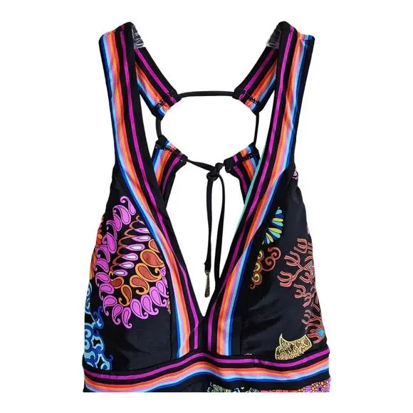 TRINA TURK Women's 12 Electric Reef Swimsuit One Piece V-Neck Halter Tropical - Picture 4 of 10